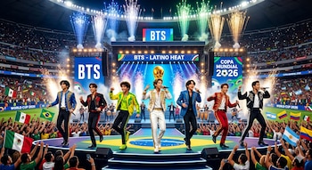 Integrantes de BTS si fueran latinos y estuvieran inaugurando el Mundial 2026.