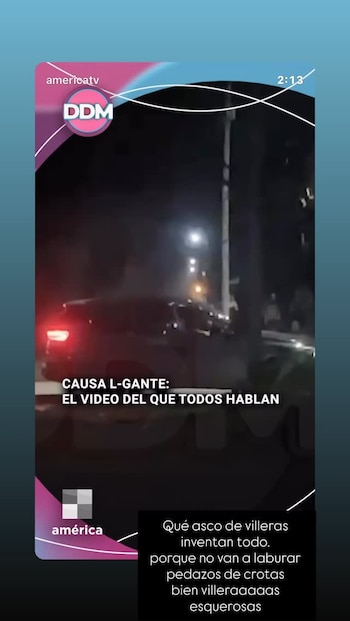 Captura de pantalla de un programa de televisión que muestra una escena nocturna con texto en pantalla sobre L-Gante