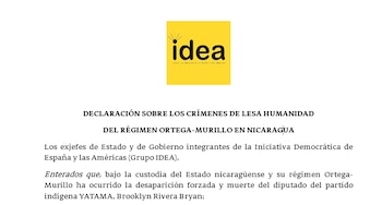 Expresidentes iberoamericanos del Grupo IDEA, pidieron usar la jurisdicción universal para indagar al Gobierno de Nicaragua por "crímenes de lesa humanidad" (Cortesía idea-democratica.org/declaraciones).