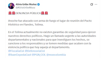 Alirio Uribe, representante a la Cámara, denunció que la situación evidencia la falta de garantías para ejercer derechos políticos en el Tolima y pidió acciones inmediatas de las autoridades - crédito @AlirioUribeMuoz/X