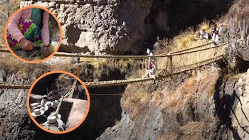 El último puente inca en funcionamiento vuelve a ser reconstruido en Cusco mediante técnicas ancestrales y trabajo comunitario tradicional