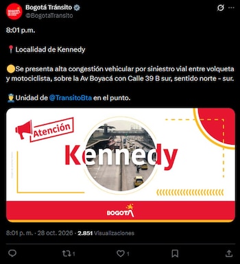 El accidente de tránsito se registró en la avenida Boyacá con calle 39B Sur, en el suroccidente de Bogotá (@BogotaTransito/X)