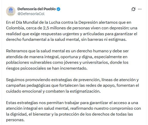crédito @DefensoriaCol/X