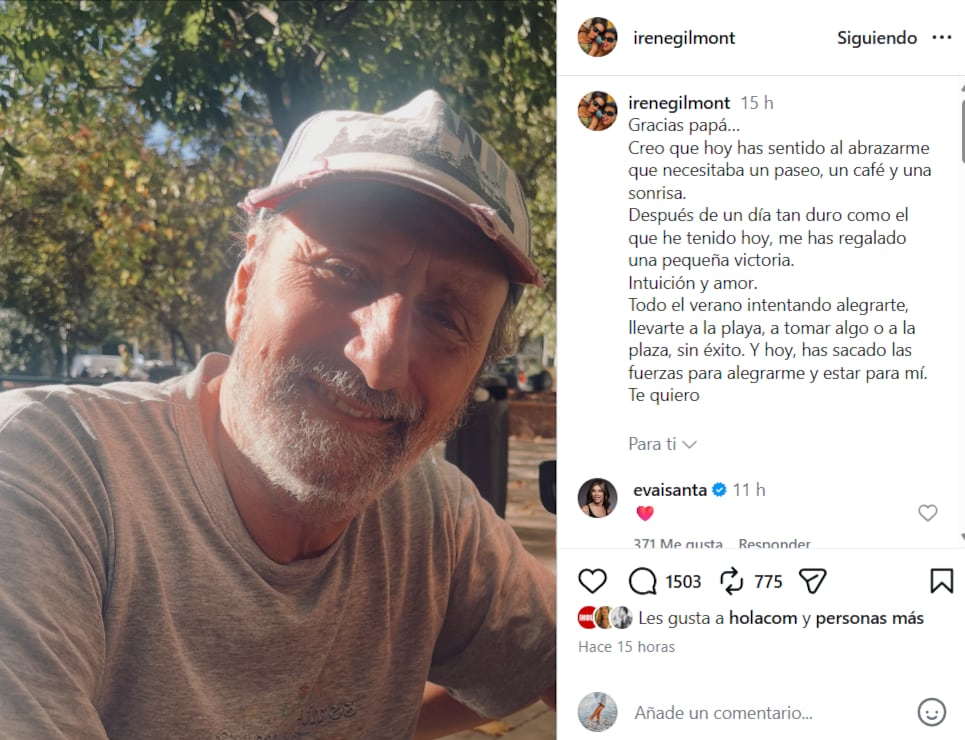 Irene, hija del actor José Luis Gil, ha compartido una actualización sobre su estado en las redes sociales. (Instagram @irenegilmont)