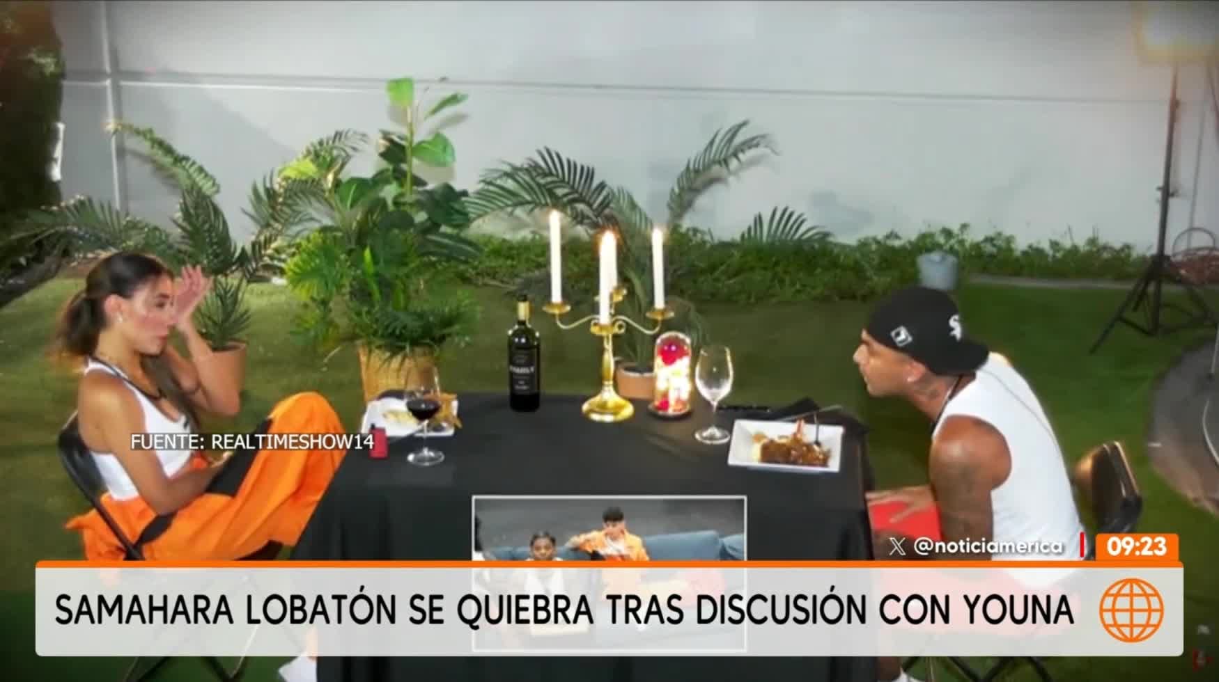 Samahara Lobatón y Youna conversan en una mesa durante una escena del programa de televisión La prisión del destino 2. (América TV)