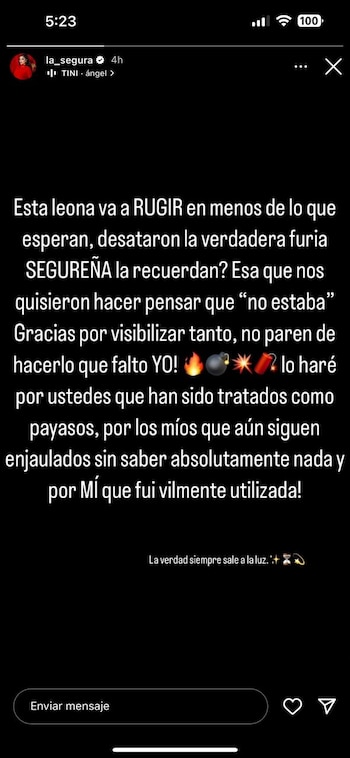 La Segura volvió a amenazar con sacar información a la luz por trato que recibió en 'La casa de los famosos Colombia' - crédito @la_Segura/IG