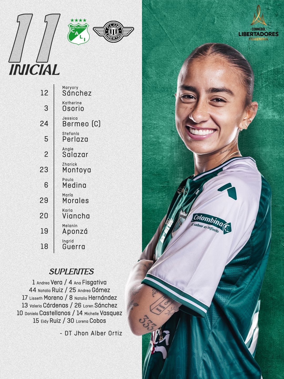 Formación del Deportivo Cali para jugar contra Libertad en el inicio de la Copa Libertadores Femenina - crédito Deportivo Cali Femenino