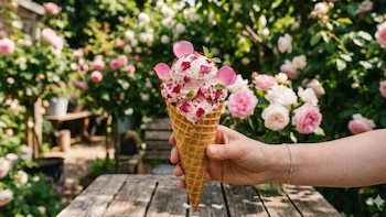 Helado de pétalos de rosa: