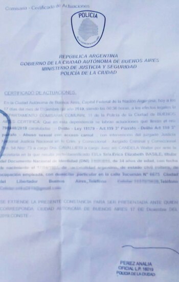 Érica Basile realizó la denuncia