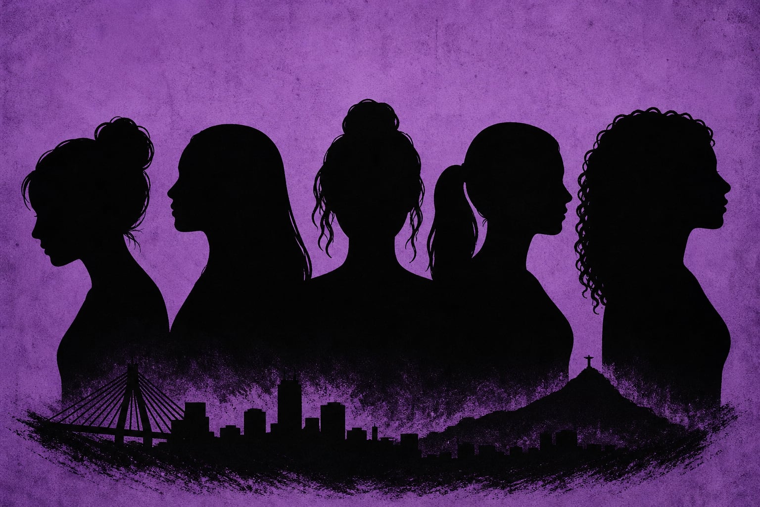 Una composición de siluetas femeninas sobre un paisaje urbano representa la problemática de las mujeres desaparecidas en Cali. (Imagen Ilustrativa Infobae)