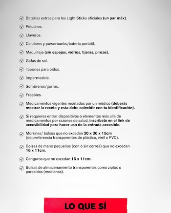 Los asistentes podrán llevar Light Sticks, celulares, impermeables, tapones para oídos y bolsos de tamaño permitido - crédito @bts_colombia/ Instagram