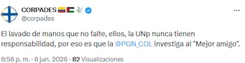 Corpades cuestionó a la UNP por su respuesta ante el asesinato del periodista en Cúcuta - crédito @corpades/X