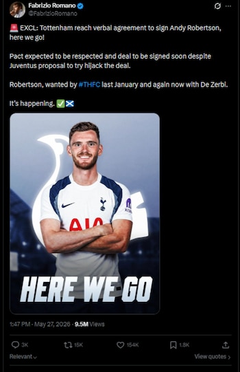El lateral izquierdo jugará una temporada más en el fútbol inglés, tras la salvación del Tottenham -crédito @FabrizioRomano/X