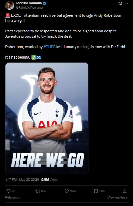 El lateral izquierdo jugará una temporada más en el fútbol inglés, tras la salvación del Tottenham -crédito @FabrizioRomano/X