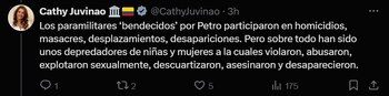 Cathy Juvinao se despachó contra