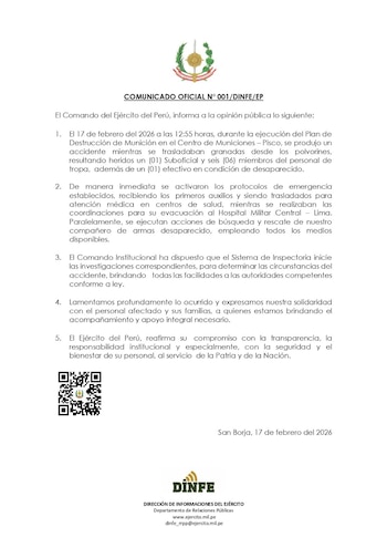Comunicado del Ejército del Perú.