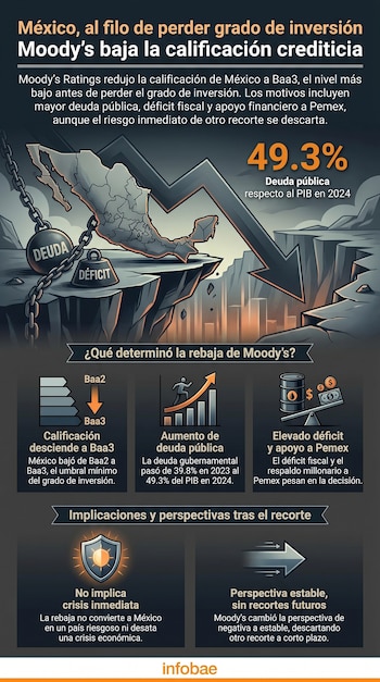 Moody’s también redujo sus expectativas de crecimiento para México, lo que apunta a una inversión privada más débil en los próximos años.