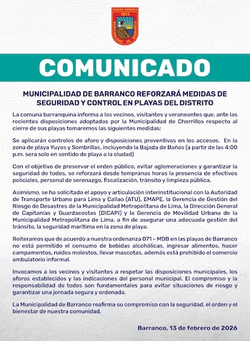 La Municipalidad de Barranco informa