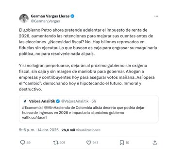 Con esta publicación, el exvicepresidente