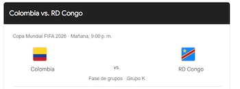 Colombia vs. República Democrática del Congo se jugará este 22 de junio - crédito captura de pantalla / Google