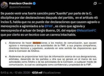 Esto dice el reglamento por las declaraciones de la silbante