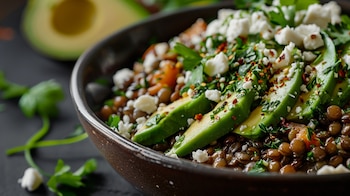 Platillo de lentejas acompañado con