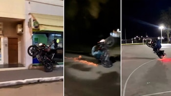 Video: hacía maniobras peligrosas con la moto, realizó un “wheelie” sobre la vereda y lo subió a las redes