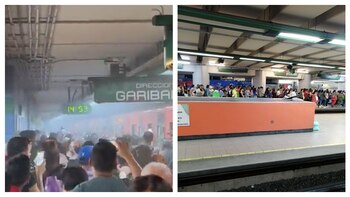 Línea 8 con aglomeraciones y humo. (Captura)