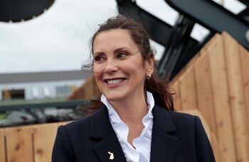 Michigan Governor Gretchen Whitmer visits Ford Bronco off-road track during the Motor Bella 2021 auto show in Pontiac, Michigan, September 21, 2021. REUTERS/Rebecca Cook