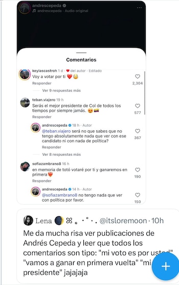 Andrés Cepeda aclara en comentarios de Instagram y X que no tiene ninguna relación con la política ni con el candidato Iván Cepeda - crédito X