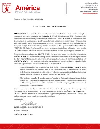 Este es el comunicado sobre