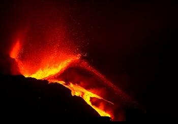 The Cumbre Vieja volcano continues to erupt on the Canary Island of La Palma, as seen from El Paso, Spain, October 10, 2021. REUTERS/Juan Medina