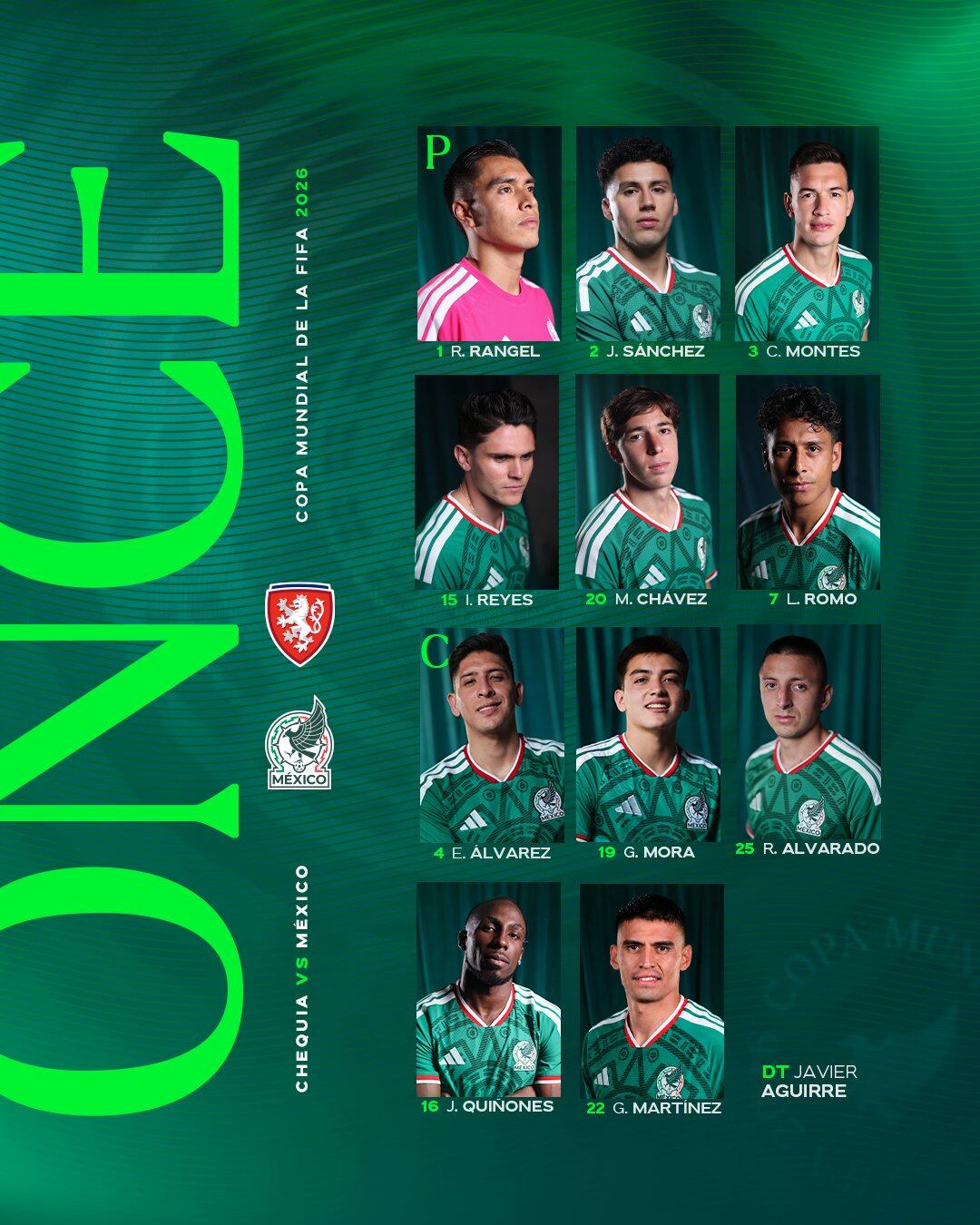 Con novedades como el Memote Martínez, Gilberto Mora y Mateo Chávez, esta es la alineación titular de la Selección Mexicana para el partido. (X/ @miseleccionmx)
