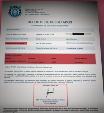 Un certificado negativo a COVID-19