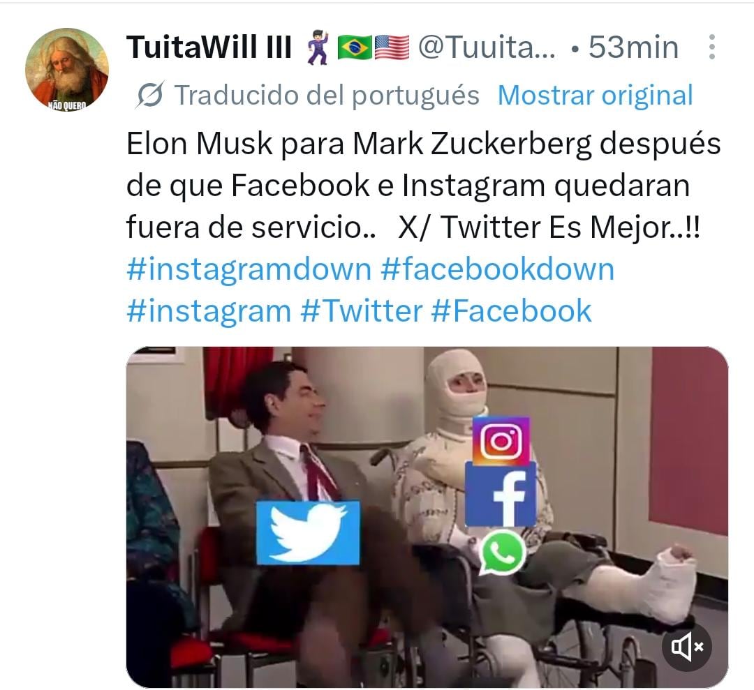 Usuarios de internet comparten memes humorísticos en X, representando la rivalidad entre plataformas y la caída de servicios de Meta como Facebook, Instagram y WhatsApp. (X)