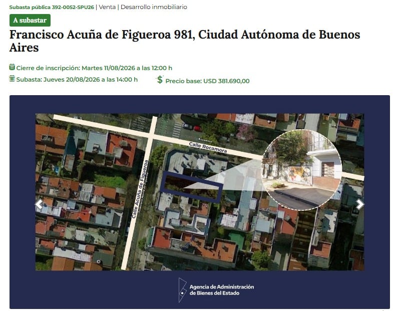 La AABE informa la ubicación y características del predio emplazado en Francisco Acuña de Figueroa 981 (AABE)