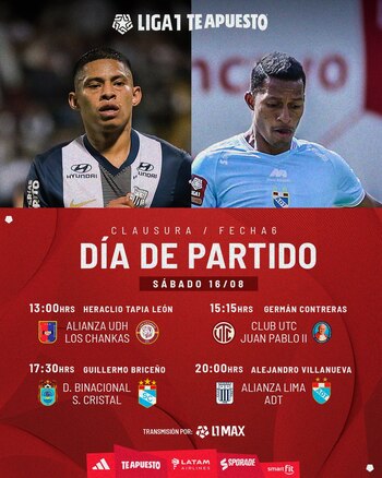Horarios de los partidos de la fecha de la Liga 1 del fútbol peruano