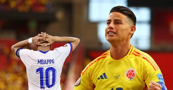 Mientras que James se prepara para afrontar la semifinal de la Copa América, Kylian Mbappé quedó eliminado de la Eurocopa - crédito Infobae Colombia