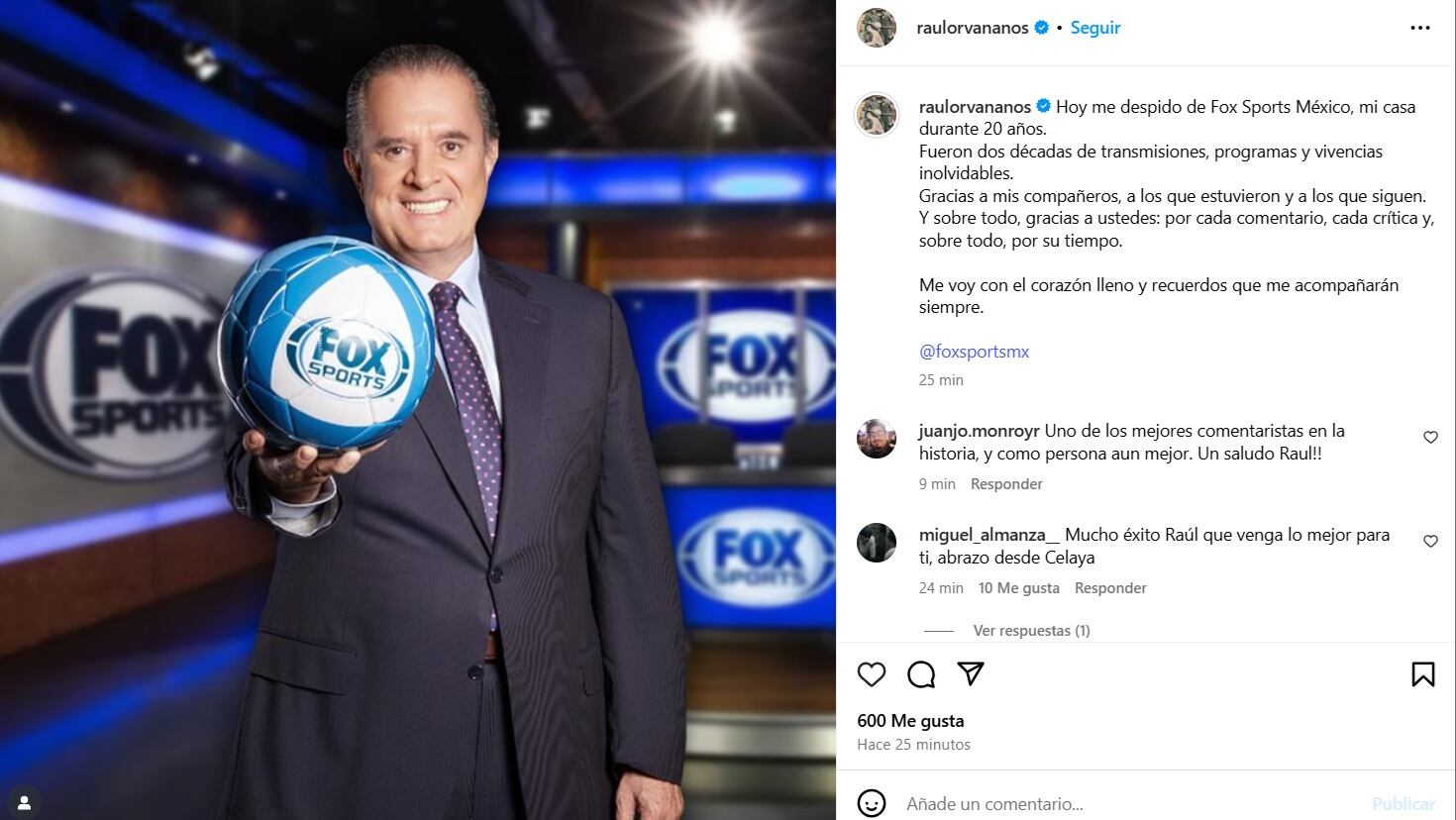 Raúl Orvañanos sale de Fox Sports (IG/ @raulorvananos)