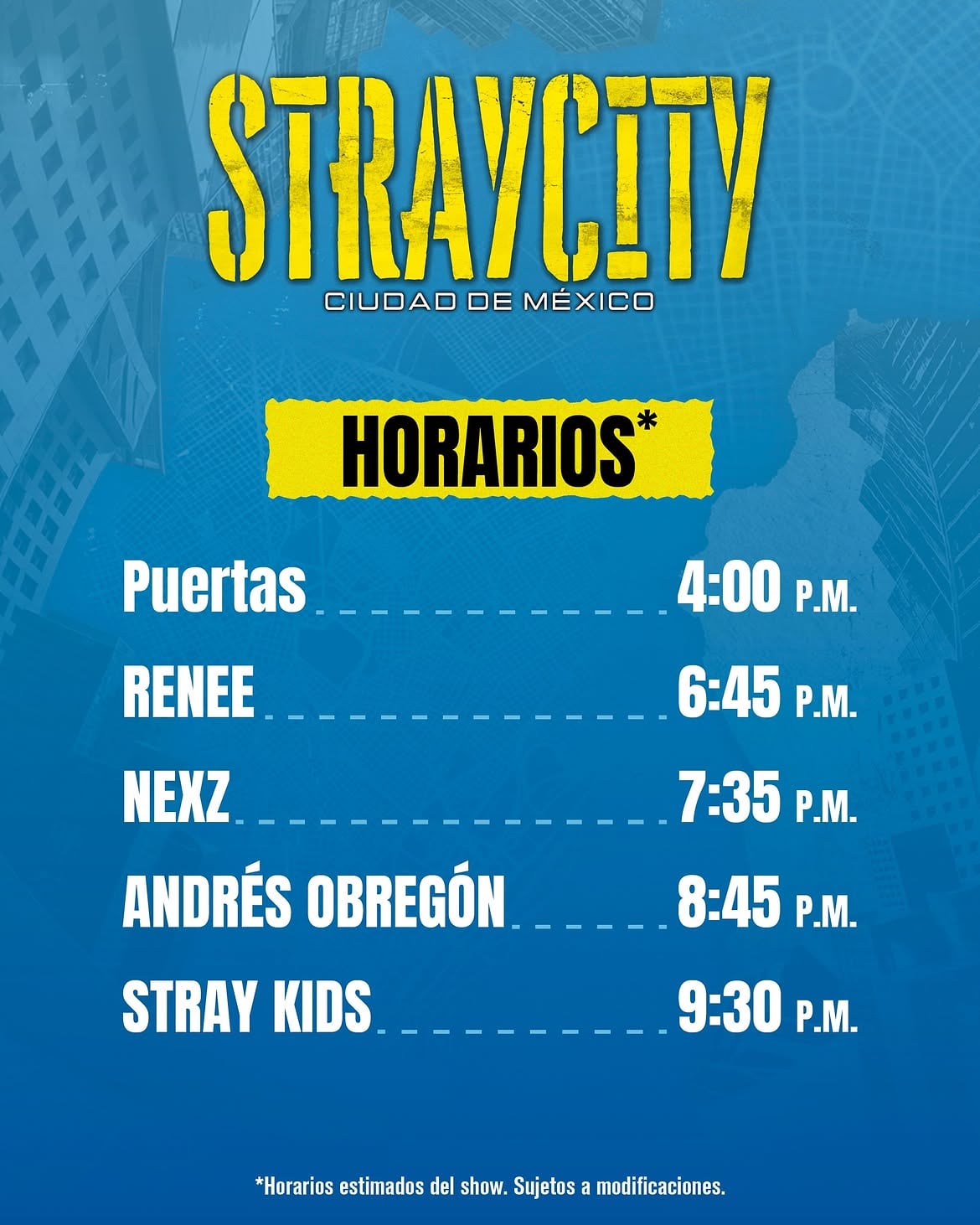 Horarios. (Instagram: ocesa_kpop)