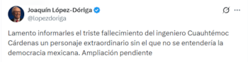 Confirmó la muerte del político en su cuenta de X
