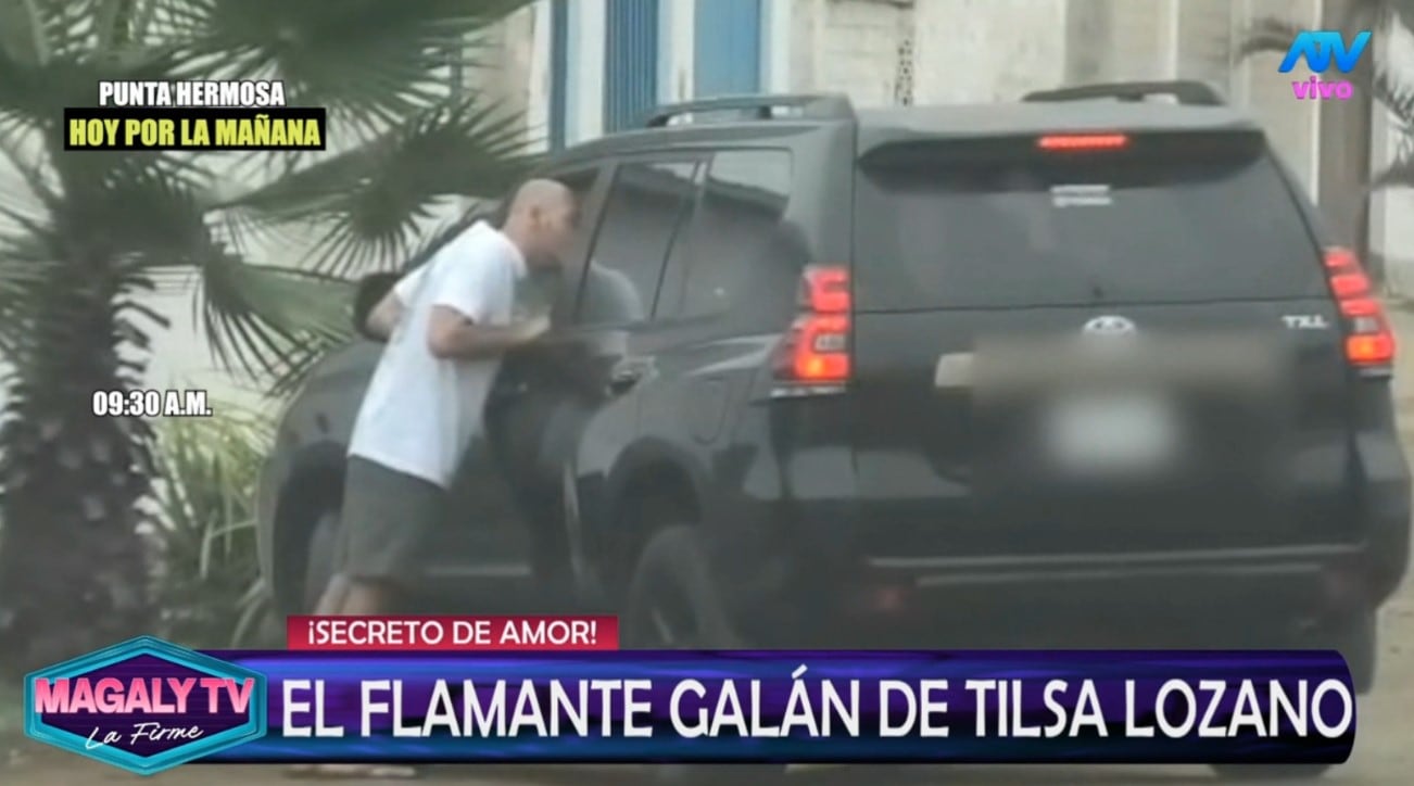 Tilsa Lozano y misterioso acompañante son captados ‘chapando’, pero él marca distancia. Captura: Magaly TV La Firme.