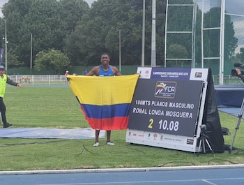 Ronal Longa y su marca de 10.08 en los 100 metros - crédito Suramericano Suib-20 de Atletismo