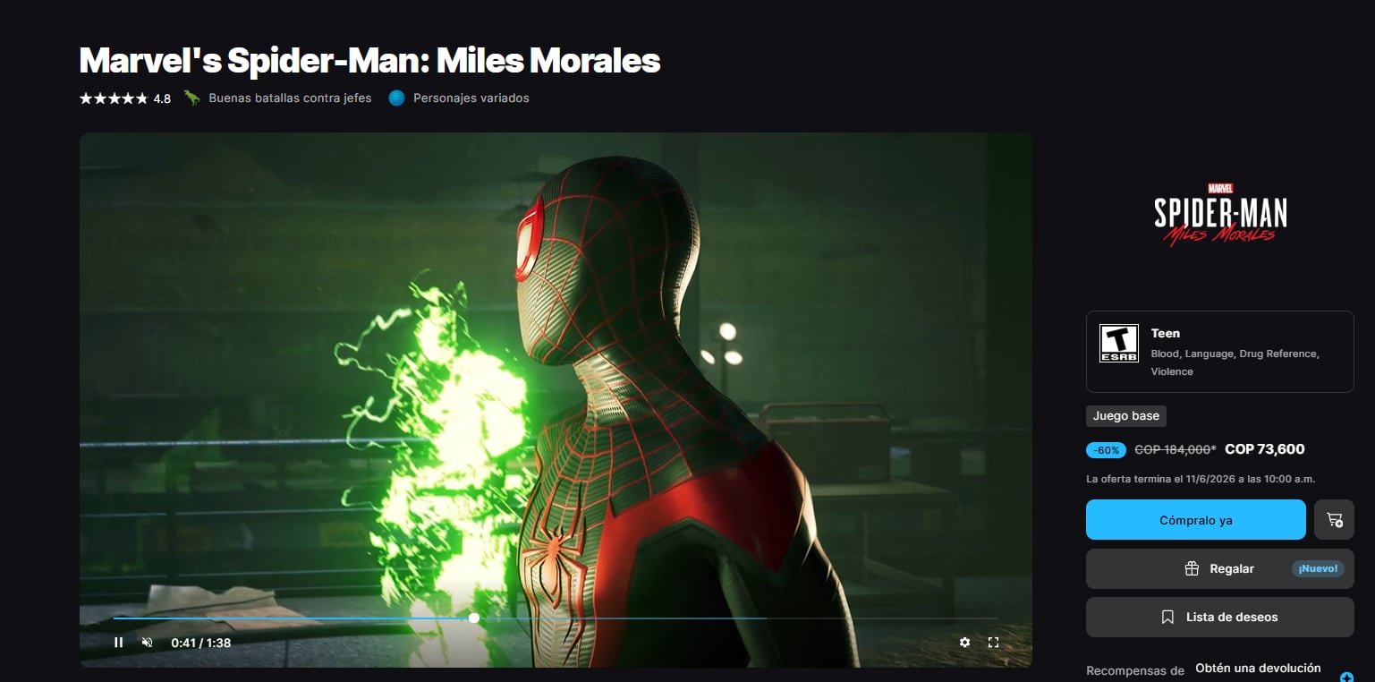 Los usuarios pueden encontrar juegos de Spider-Man en descuento. (Epic Games)
