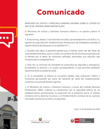 Comunicado del Minjusdh.