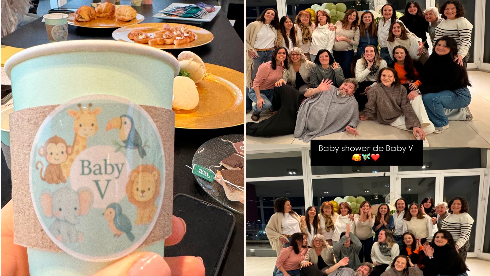 La periodista estuvo rodeada de su círculo más cercano y, además, en la decoración de los vasos adelantó el nombre de su bebé (Instagram)