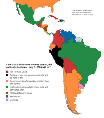 El alza del precio del petróleo y los combustibles, derivado de la crisis en el estrecho de Ormuz, presiona la inflación y el costo de vida en Colombia- crédito Latin America Risk Report