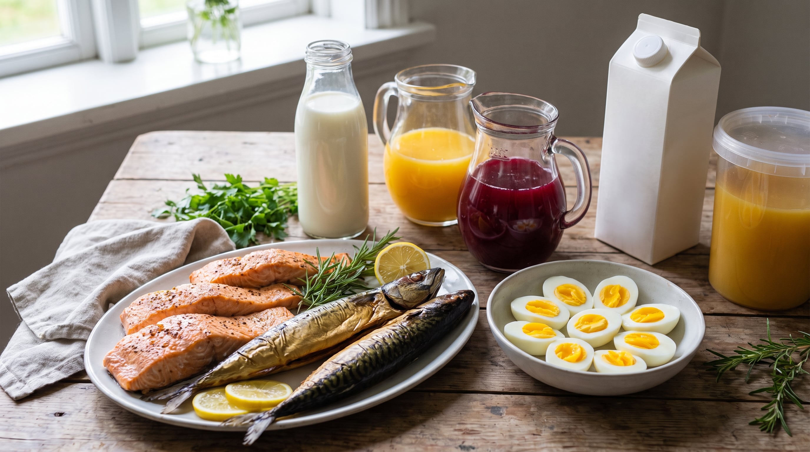 La vitamina D ayuda a regular el sistema inmunitario y a reducir infecciones respiratorias, y puede obtenerse del sol, pescados grasos, huevos y alimentos fortificados (Imagen Ilustrativa Infobae)