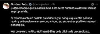 Presidente Gustavo Petro reaviva la polémica al referirse al caso de la congresista Gloria Arizabaleta y cuestionar a su entorno jurídico en un mensaje publicado en X - crédito Gustavo Petro/X