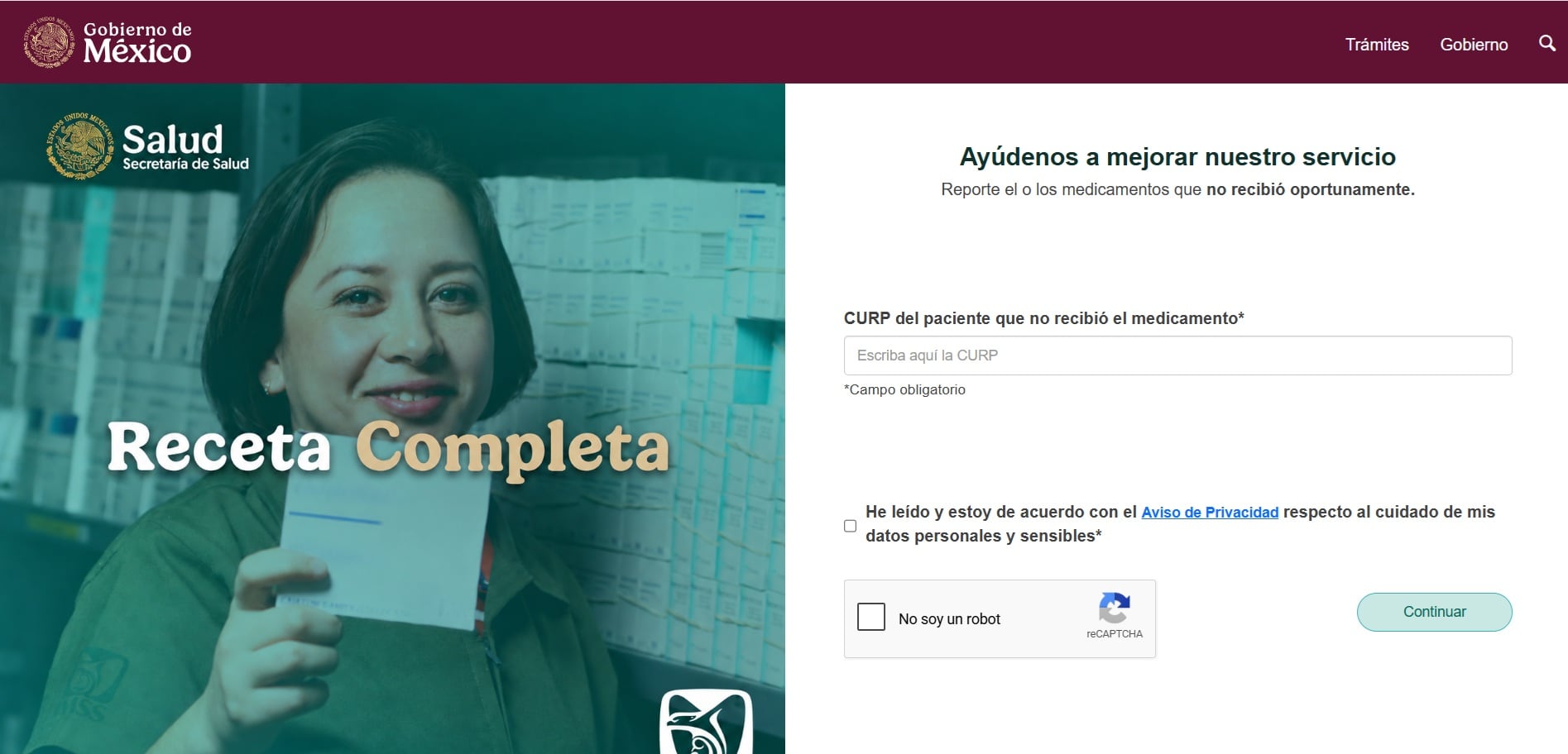 Derechohabientes podrán reportar medicamentos no surtidos en línea (https://recetacompleta.gob.mx/login)